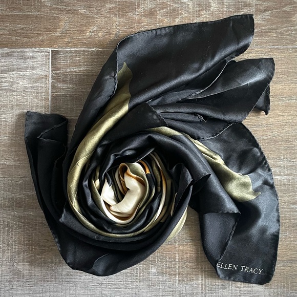 Vintage Ellen Tracy Silk Scarf – 36” Square, Floral Design - Picture 3 of 4